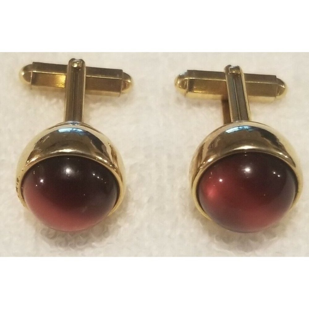 Vintage Kreisler Craft Estate Gold Filled Mens Cufflinks Red Rare